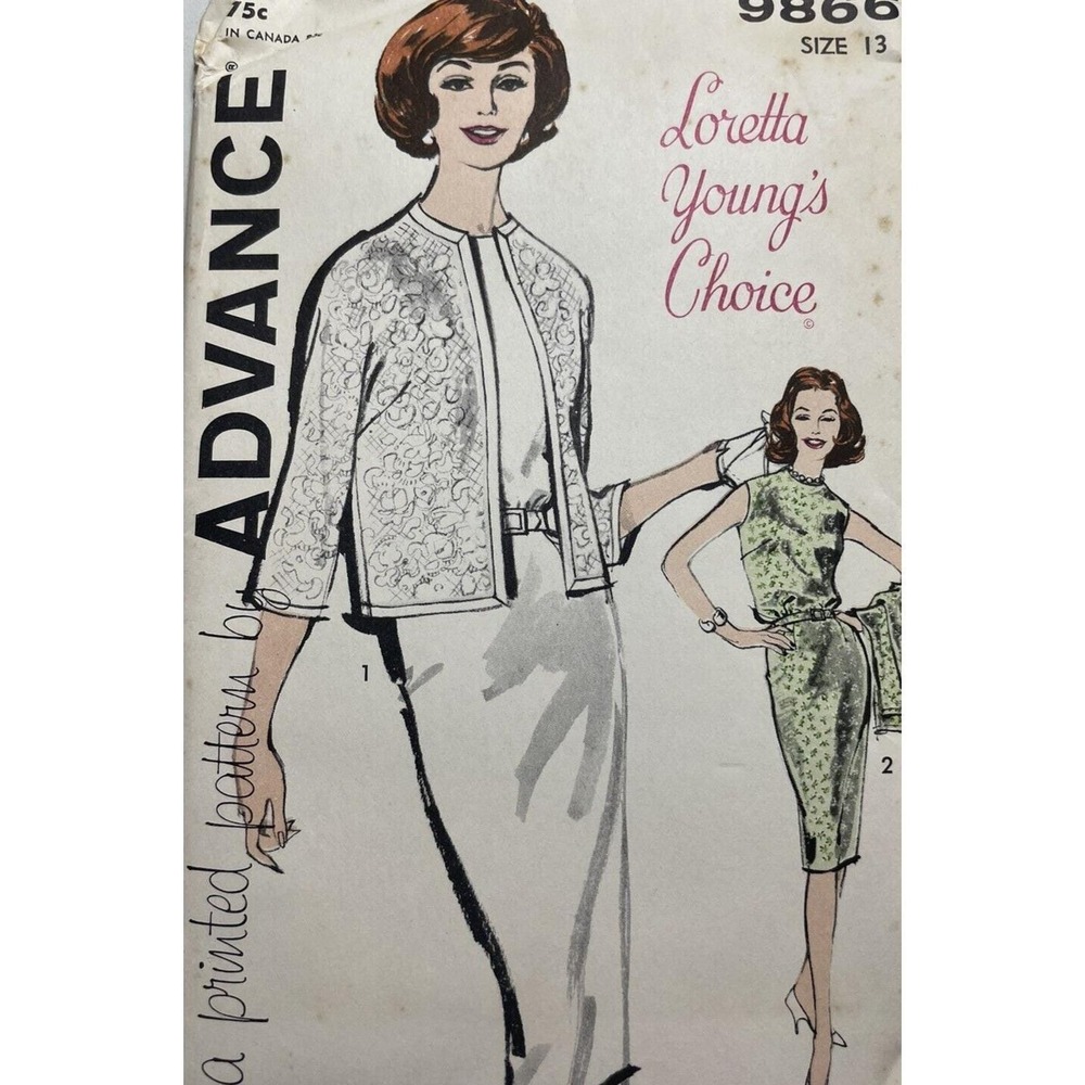Advance 9866 Original Uncut Unopened 60s Sewing Pattern Dress/Jacket Sz 13